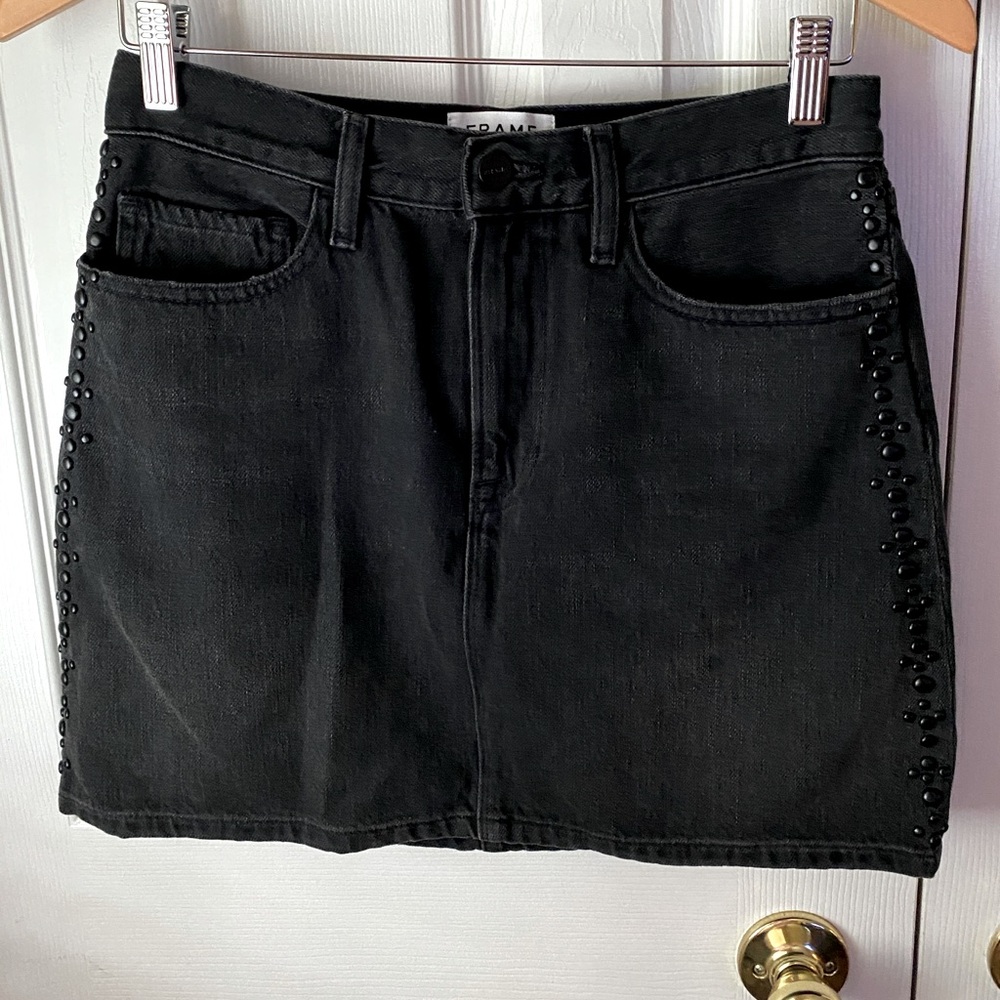 FRAME DENIM Black Dryden Studded Motif Denim Mini Skirt SZ 27 (S)